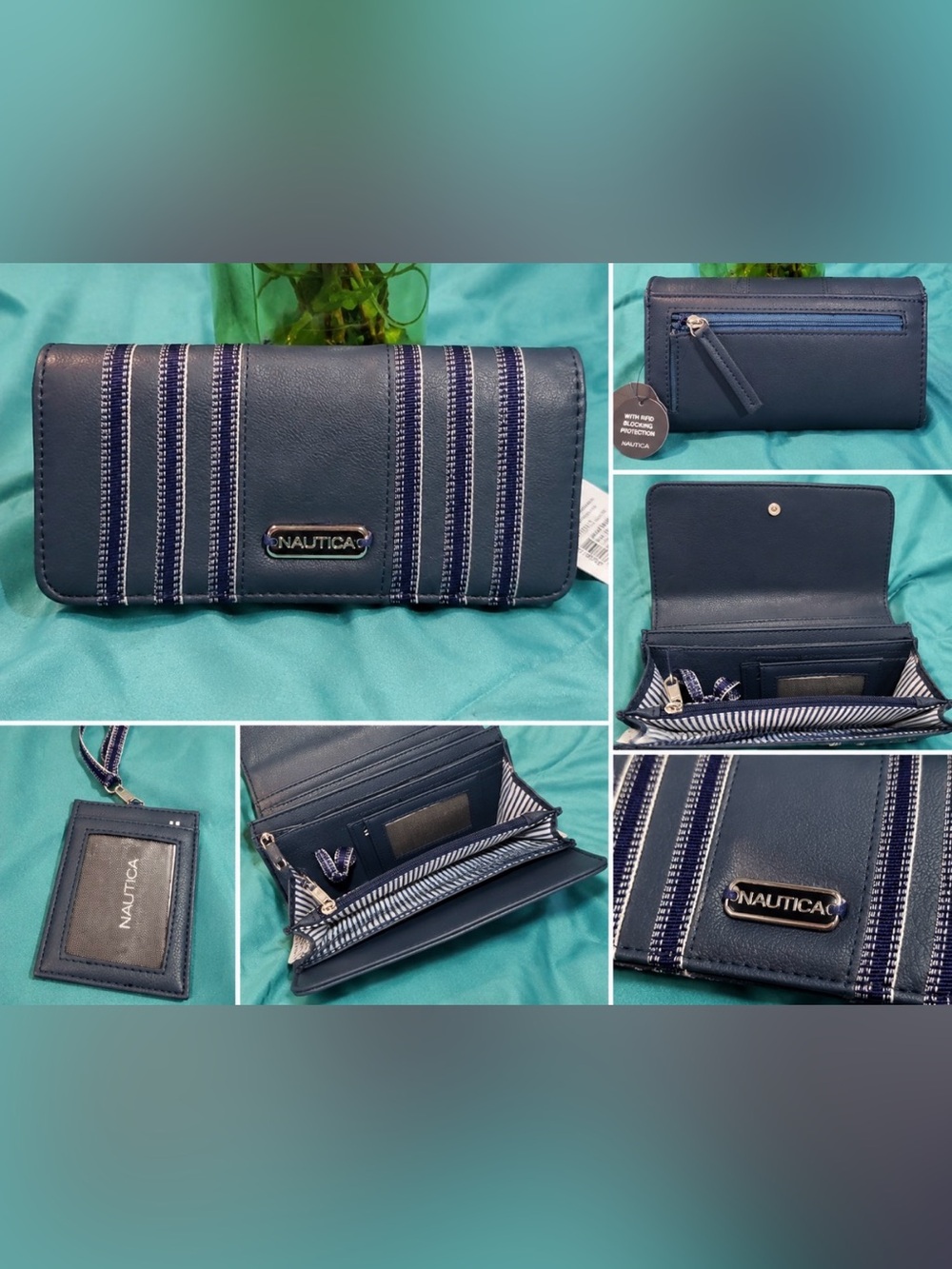 NWT Nautica Navy Blue RFID Wallet with Removable ID Holder